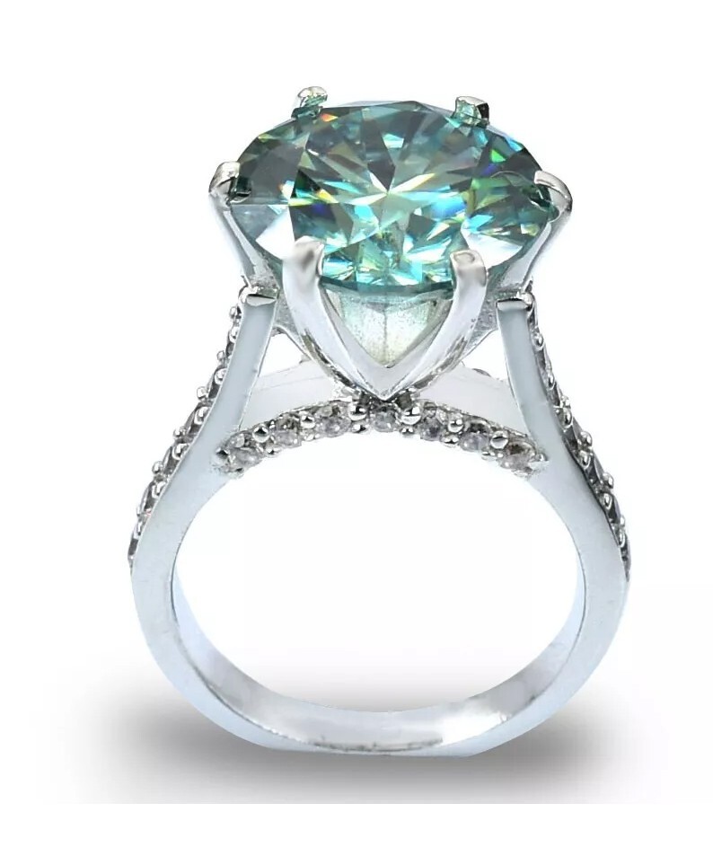 RARE 7 Ct Treated Blue Certified Round Cut Diamond Solitaire Ring In 925 Silver