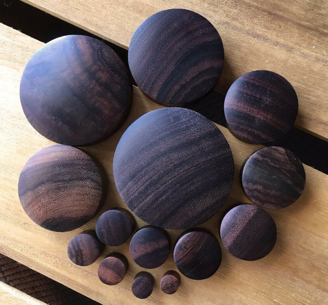 PAIR Brown Sono Wood Plugs Convex Earlets Gauges Organic Body Jewelry