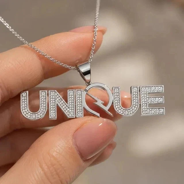 2.50 Ct Round Cut Real Moissanite Name Customize Pendant 14K White Gold Plated
