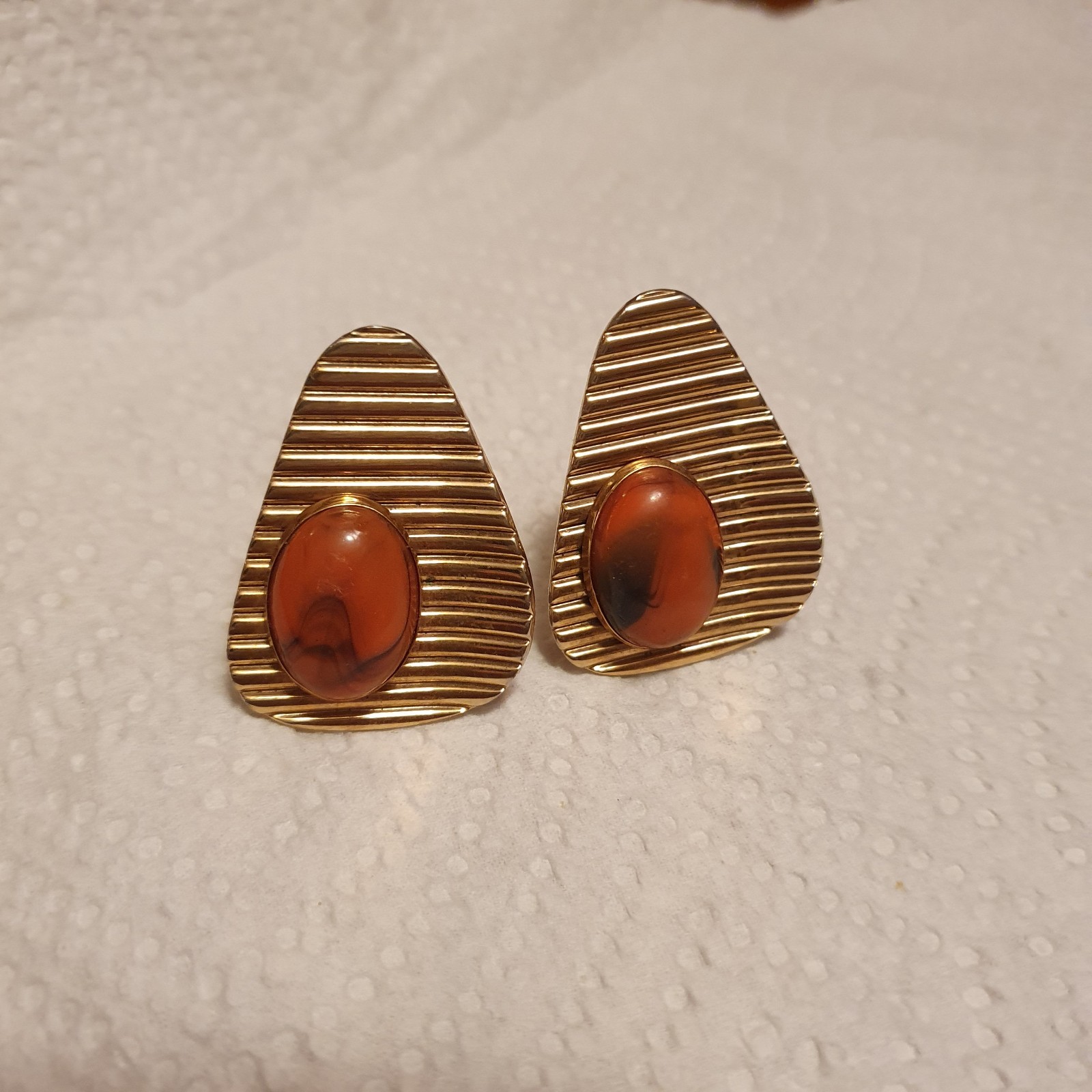 1960’s SWANK Vintage Gold-Tone Cufflinks Amber Cabachon. Asymmetrical. Unique