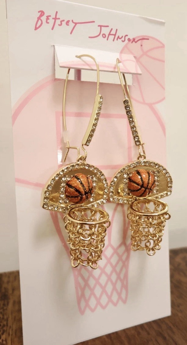 Betsey Johnson Earrings Nothing But Net Basketballs Gold Tone Chains Hooks NWT