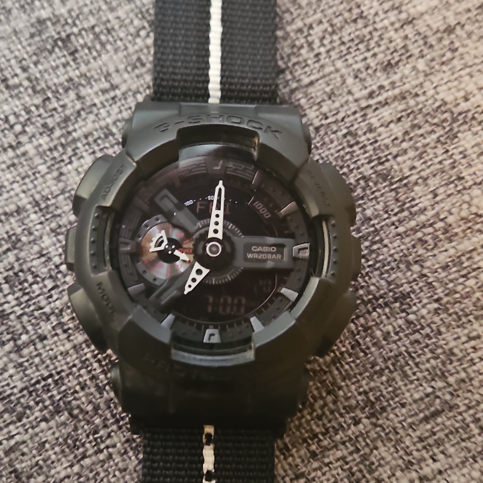Casio G-SHOCK Analog/Digital 200m Black Case, Jays And Kays Adapter- Nylon Strap