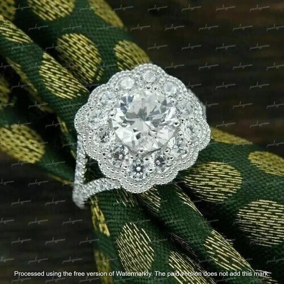 2.00Ct Round Cut lab Created Diamond Halo Engagement Ring 14k White Gold Plated