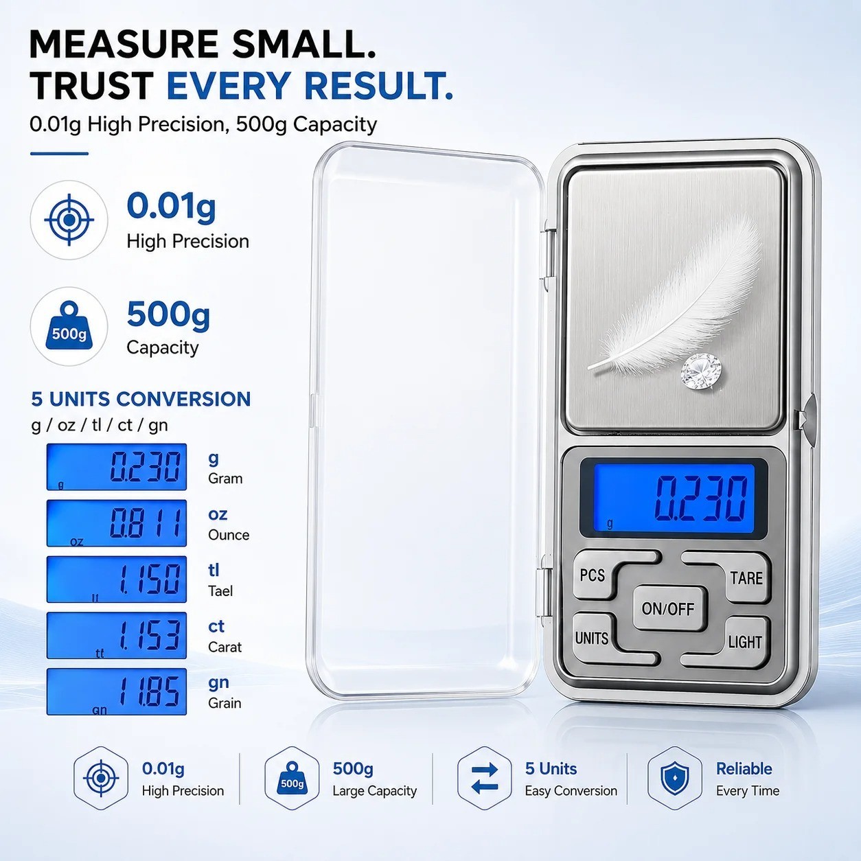 500g 0.01g High Precision Digital Pocket Scale Portable Mini Jewelry Gram Scale