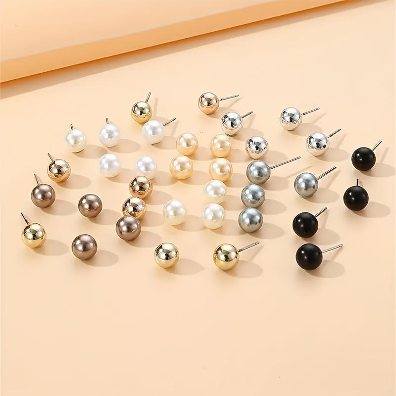 18 Pair Elegant Multi-color Imitation Pearl Stud Earrings Korean Jewelry Set New
