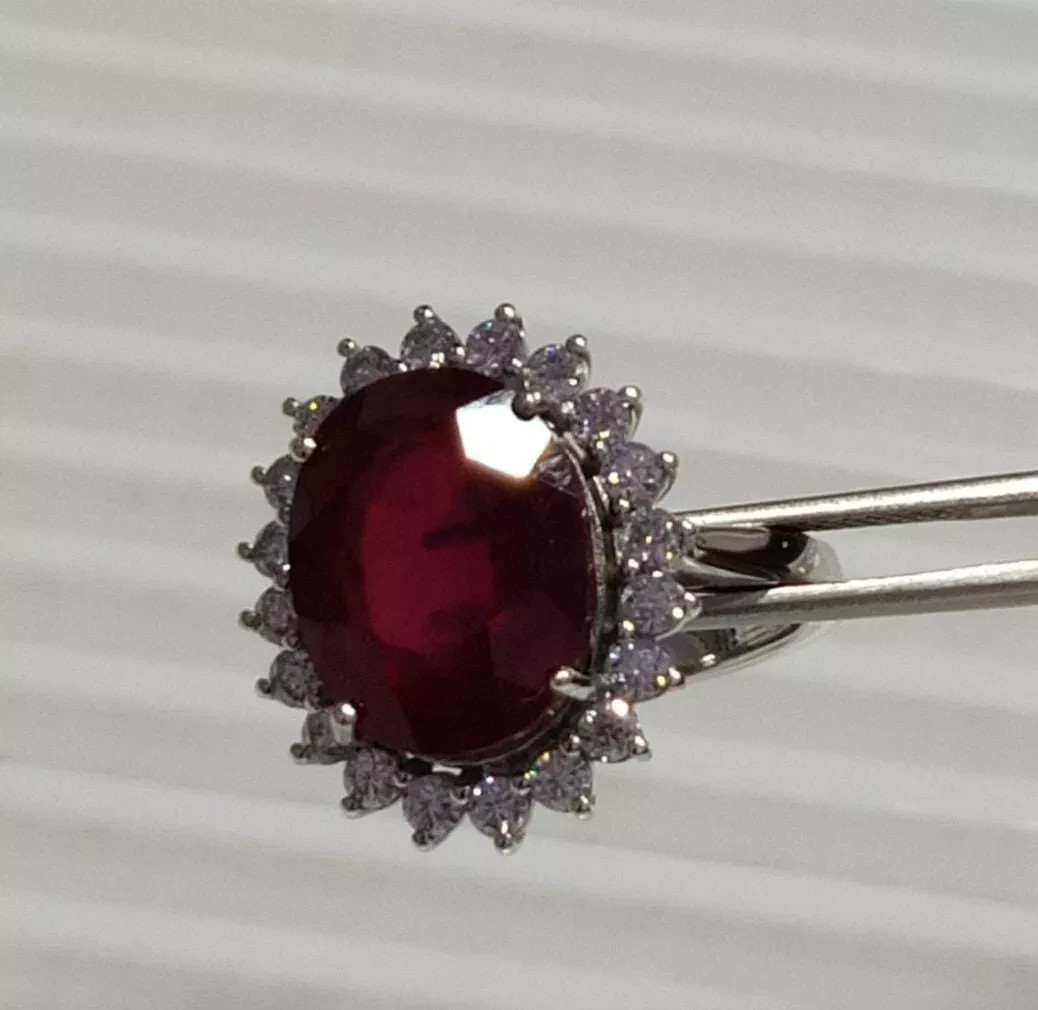 7.00 Ct Oval Cut Natural Ruby Diamond Engagement Ring 14K Solid White Gold 8