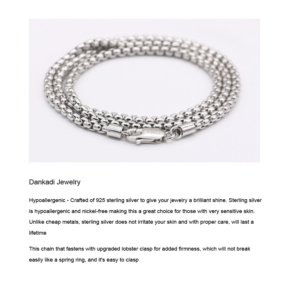 925 Solid Sterling Silver 3mm Round Box Chain Necklace 18″-28″ for Women & Men