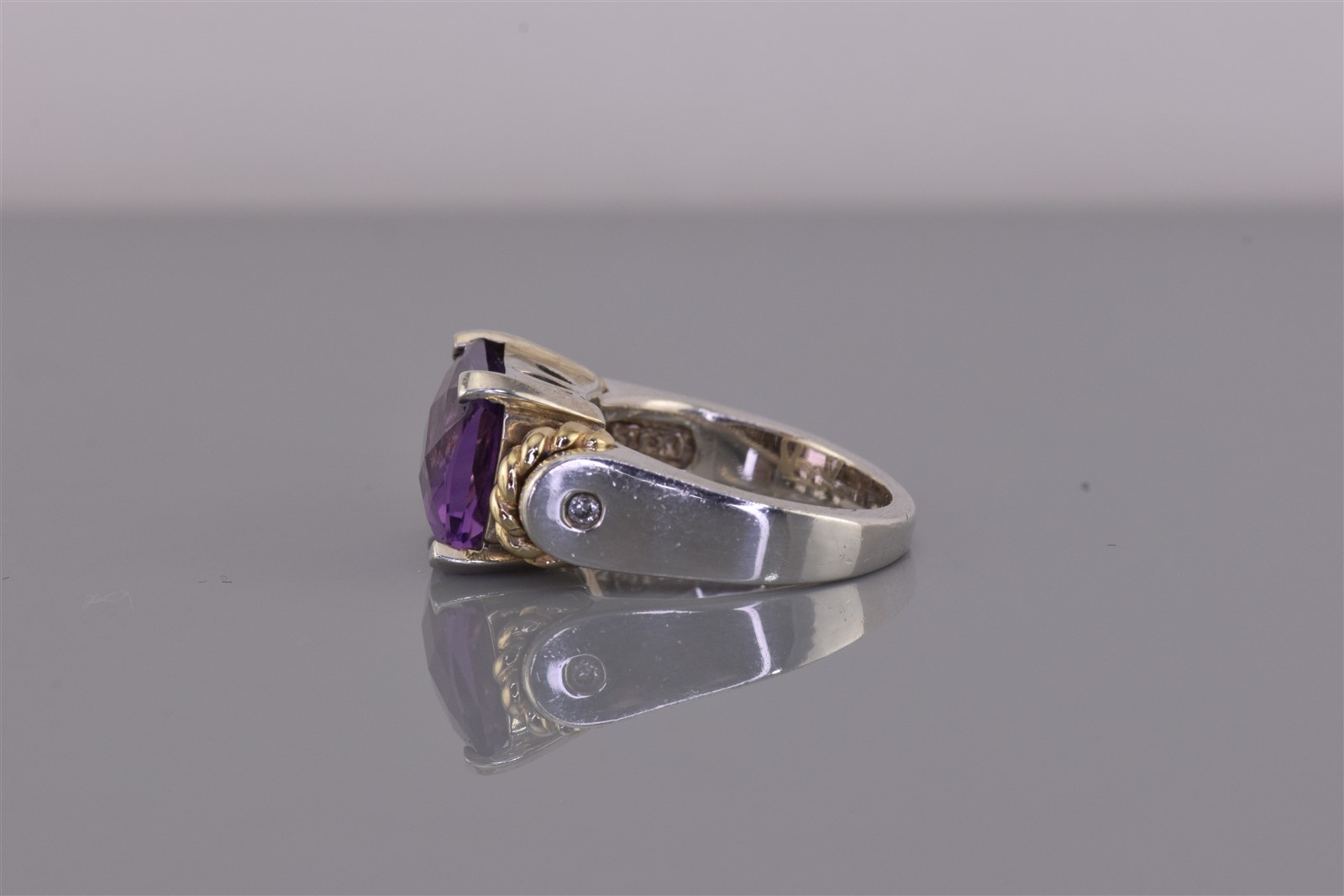EMA Sterling Silver & 14k Gold Cable Purple Amethyst Band Ring 925 Sz: 5
