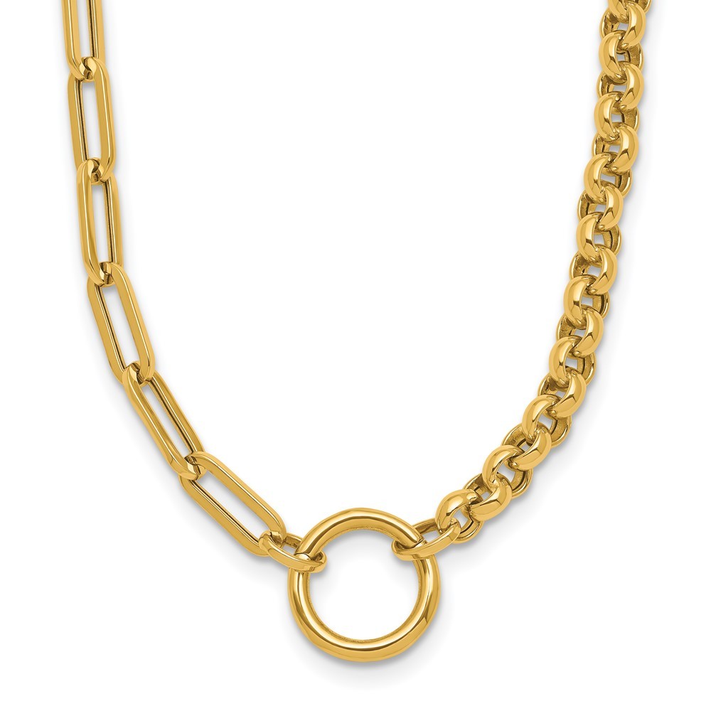 14k Yellow Gold Rolo / Paperclip Link Lariat Necklace 16″ for Mom