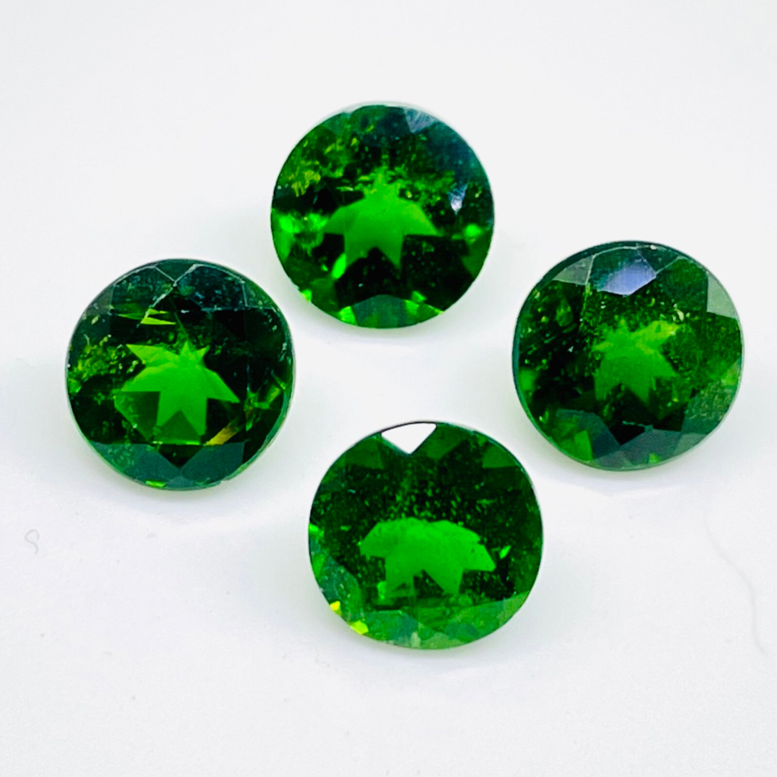 Natural Chrome Diopside 4 Pcs 7mm Round Cut Vivid Green Loose Gemstones Lot