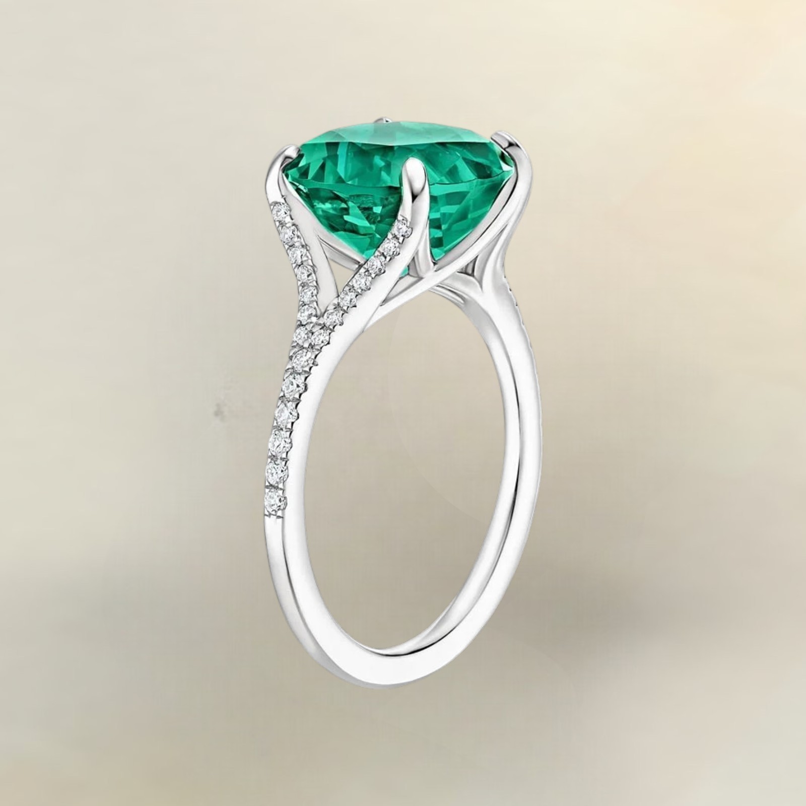 3.30 Ct Round Cut Lab Created Green Emerald Diamond Engagement Ring 950 Platinum