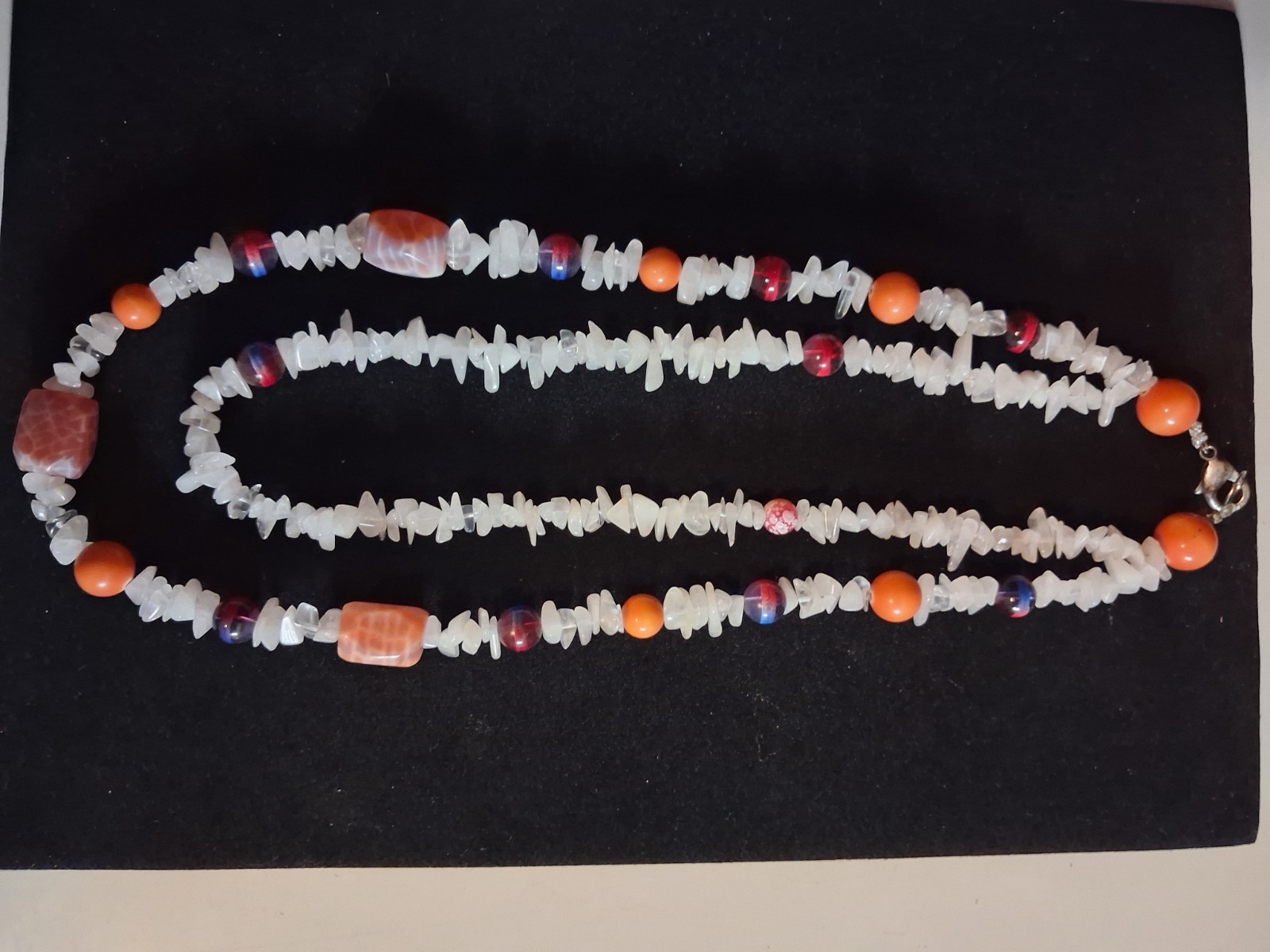 Handcrafted Handmade Gemstone Necklace Fire Agate and Chip Bead 1 Year Warranty