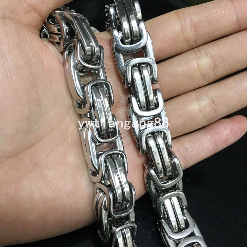 7″-40″ 12/15mm Heavy Huge Stainless Steel Mens Byzantine Chain Necklace Bracelet