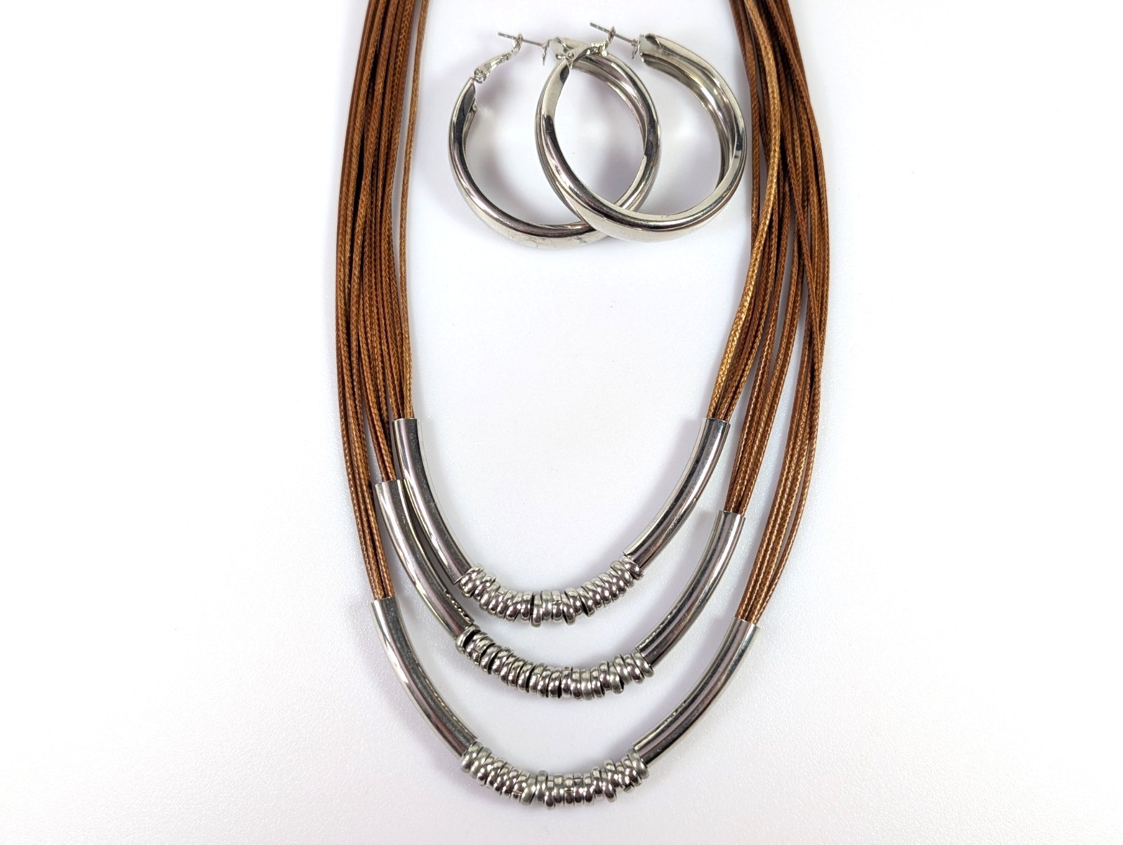 Paparazzi Necklace Mechanical Mania Brown Cord Steampunk Layered w/ Earrings Set
