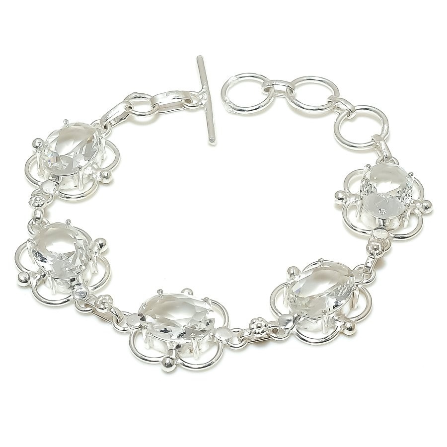 White Topaz Gemstone Handmade 925 Sterling Silver Jewelry Bracelet Size 7-8″