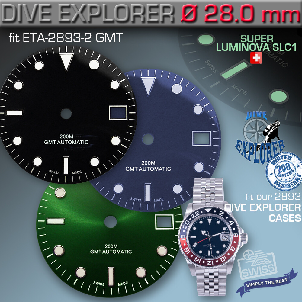 DIVE EXPLORER DIAL, Ø 28 MM fit ETA 2893-2 GMT, SW 330 GMT