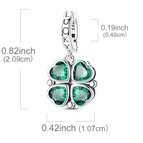 4 LEAF HEART CLOVER NEW ENHANCER CLASP STERLING SILVER BRACELET CHARM OR PENDANT