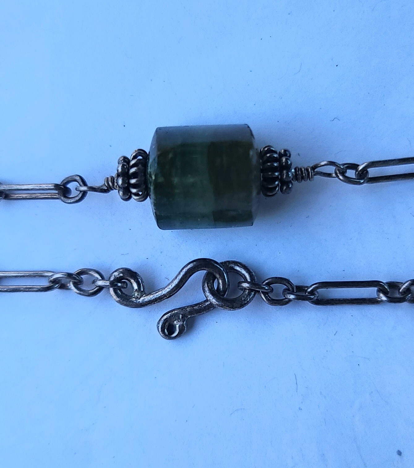 Vintage Sterling 925 Solid Silver Flourite Pendant Chain 17.75″ Necklace 3mm W