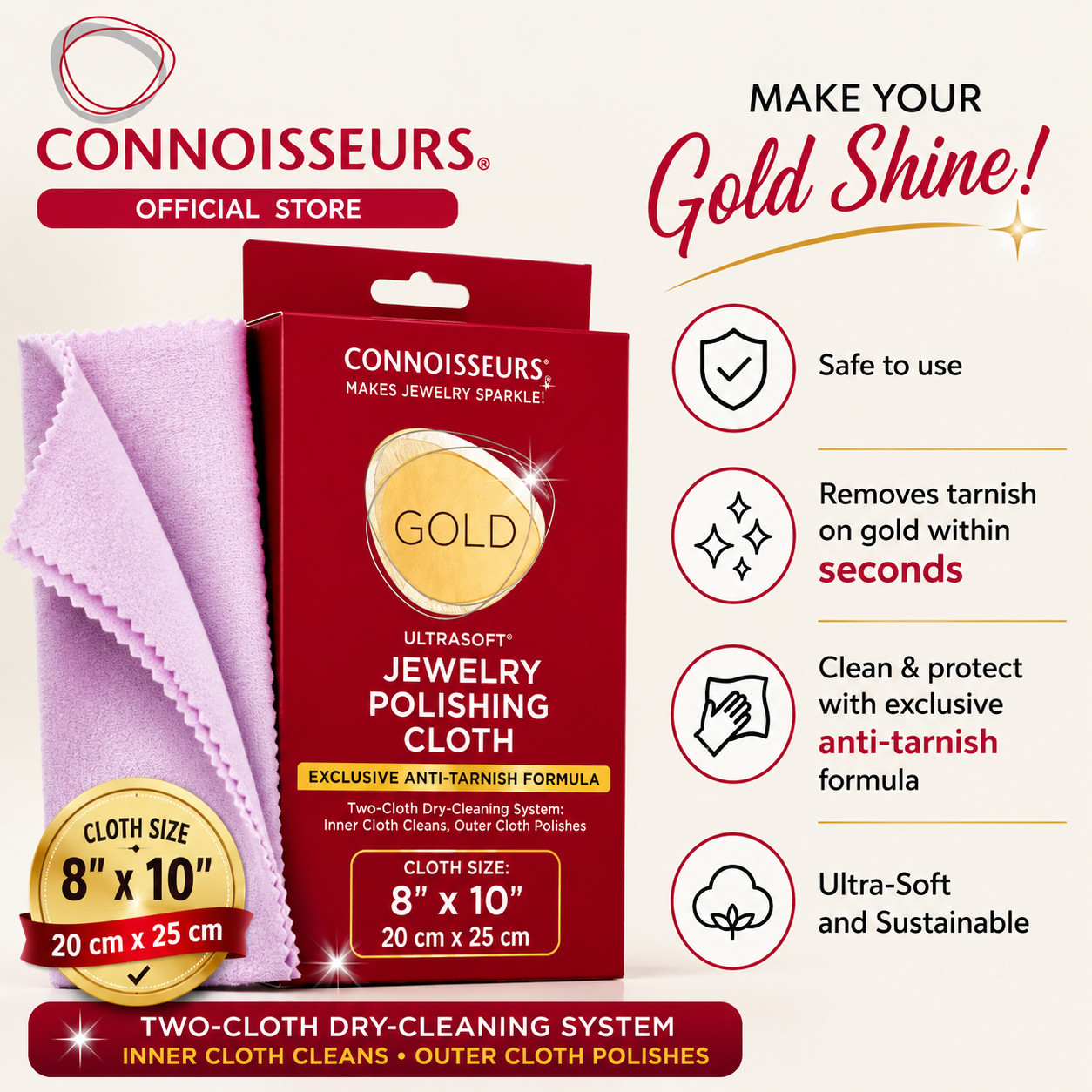 Connoisseurs Gold Polishing Cloth Jewelry Watch Lustering Cleaning Cloth Tool