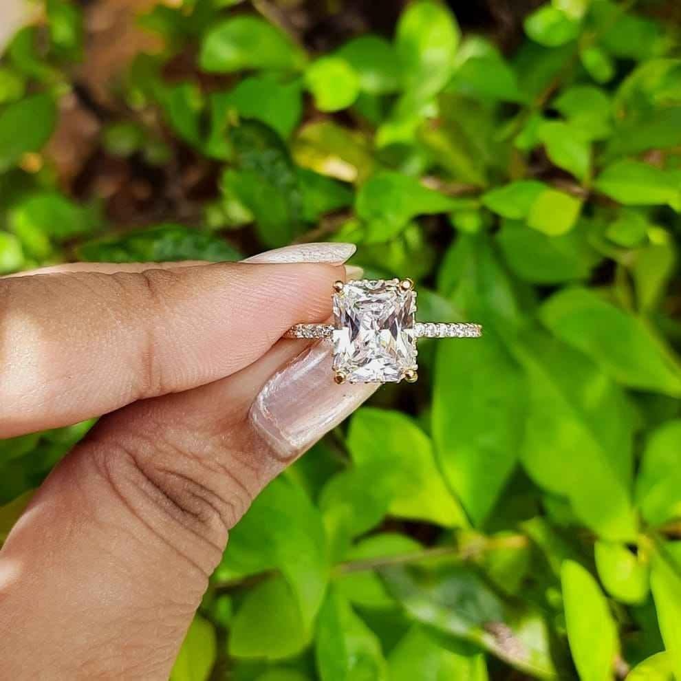 2Ct Radiant Cut Moissanite Engagement Ring 14K White Gold Plated 925 Silver