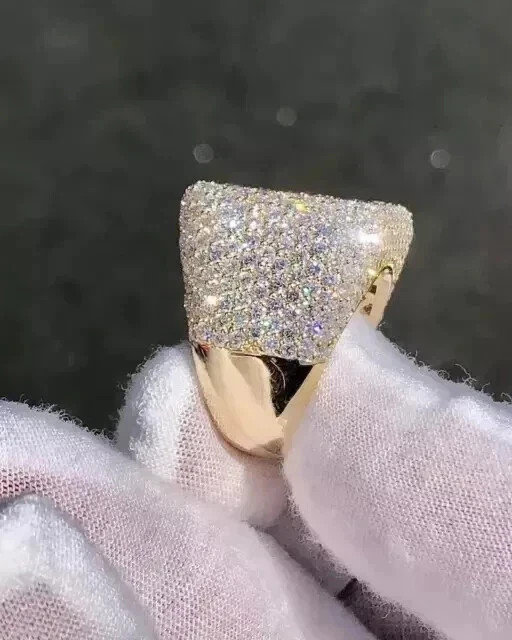 3.50Ct Round Cut Moissanite Men’s Cluster Engagement Ring 14K Yellow Gold Plated