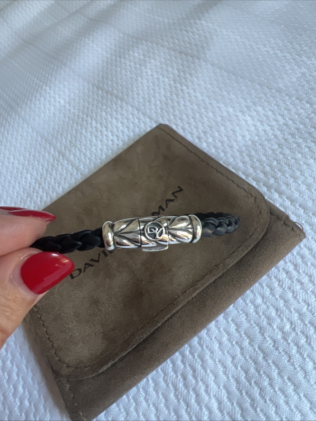 David Yurman, Chevron Bracelet, Black Rubber Sterling Silver, 6mm (6.8m) 7.5inch
