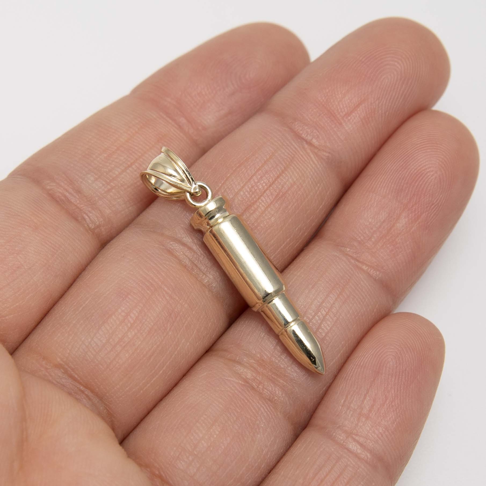 1 3/8″ Shiny Magnum Bullet Pendant Real Solid 10K Yellow Gold