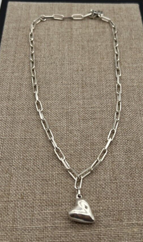 NEW Uno de 50 HEART Charm Pendant Sterling Silver Plated Chain Link Necklace