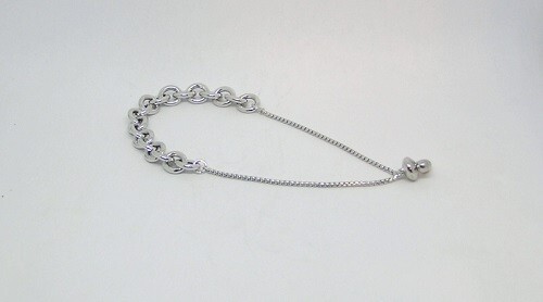 Sterling Silver 7.6 mm Cable Bracelet 9″ Adjustable Slide, Italy Quality Marked