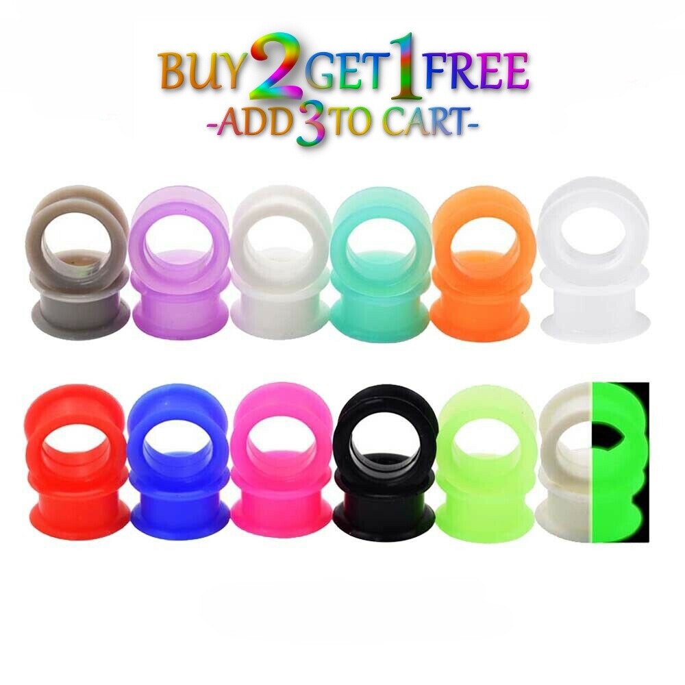 Pair 8g-1″ SILICONE EYELET TUNNELS Double Flare Gauges Thin Flesh Ear Plugs 1031
