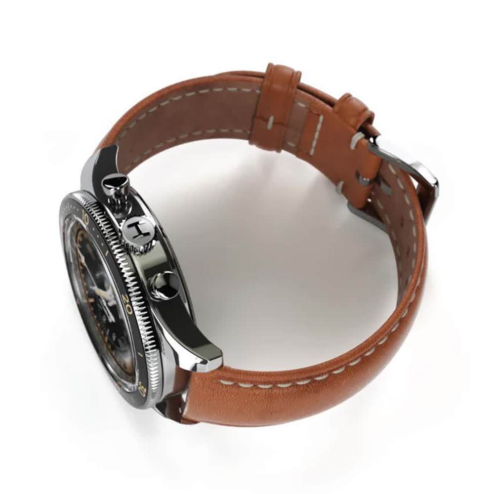 HEMEL Air Defense Mechanical Chronograph Steel Brown Black Leather Men’s Watch
