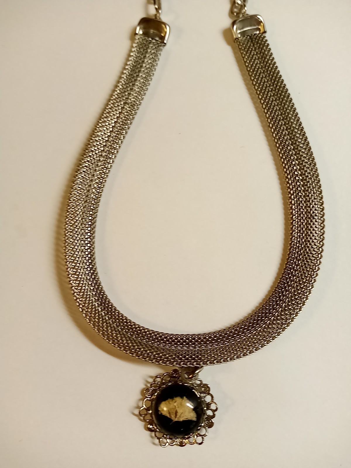 Vintage Patented Choker Silver Mesh With Charm Great Condition