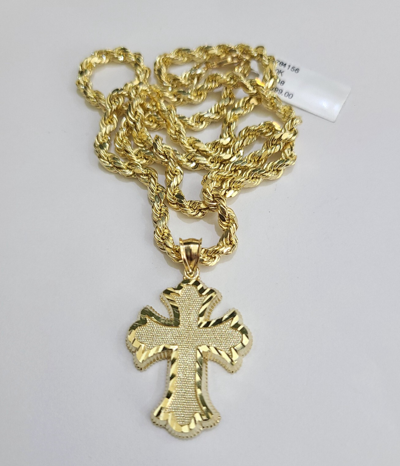 REAL 10k Jesus Cross Charm Rope Chain Pendant 4mm Necklace Set 18″-28″ in