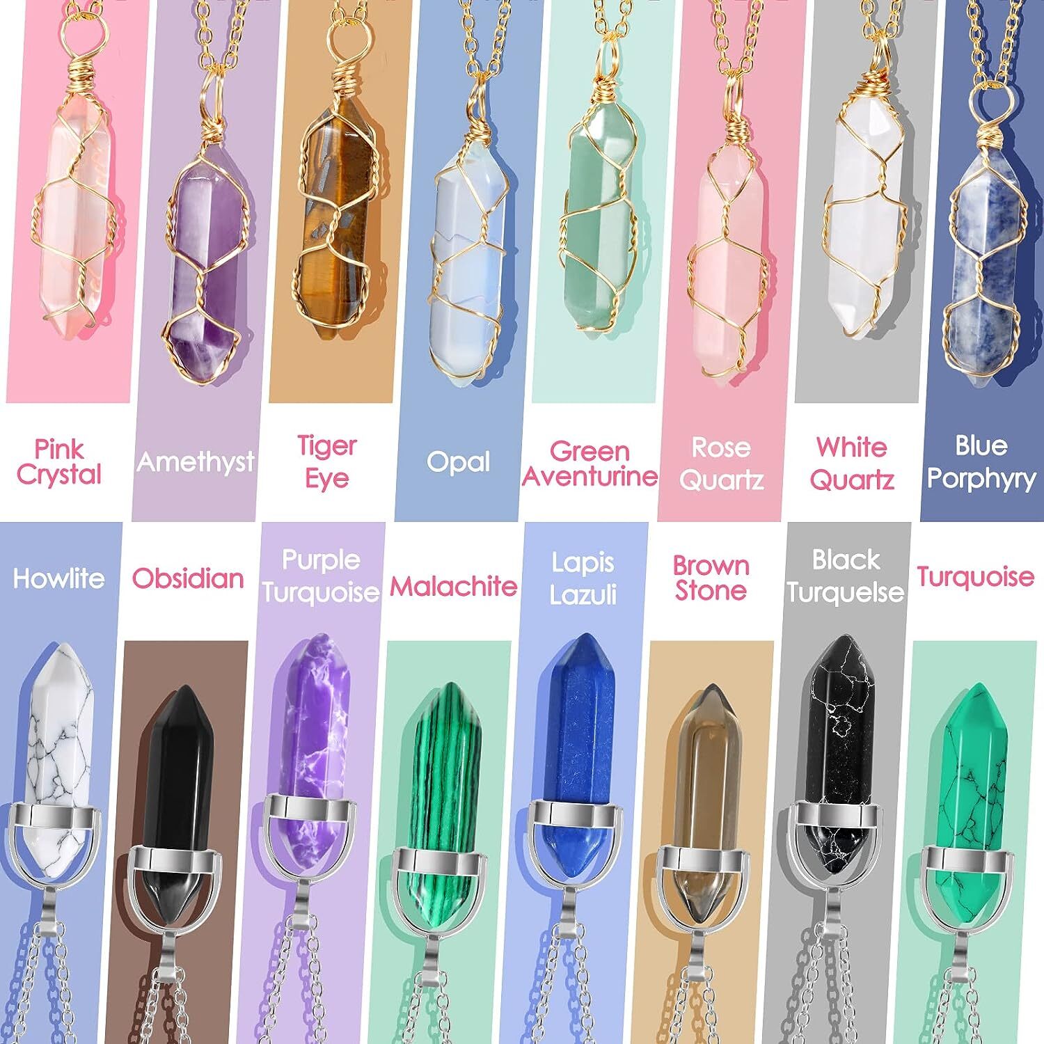 Chakra Crystal Hexagonal Pendants Natural Quartz Stone Healing Pendant Necklace