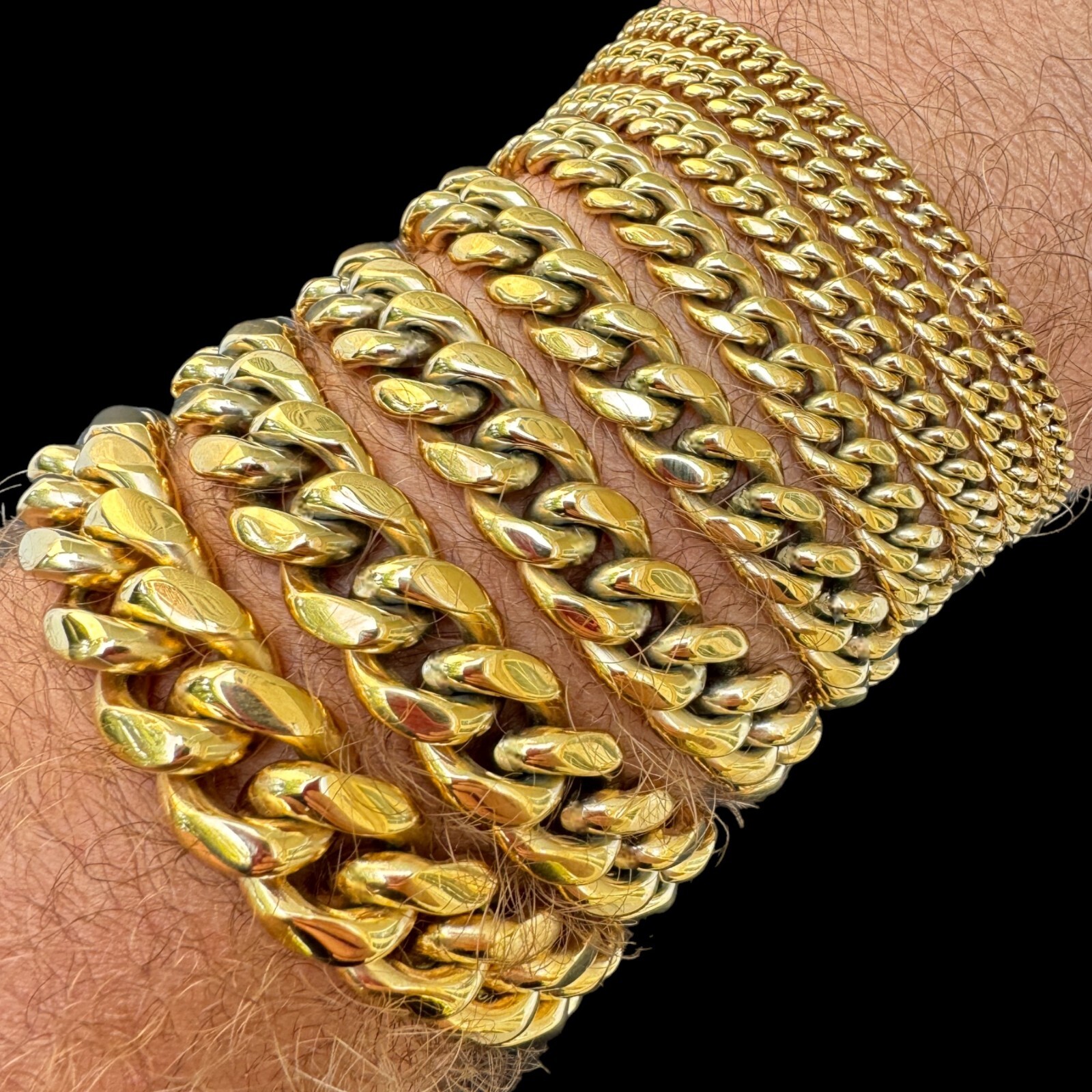 Miami Cuban Link Bracelet 14k Yellow Gold Plated Stainless Steel 4-18mm