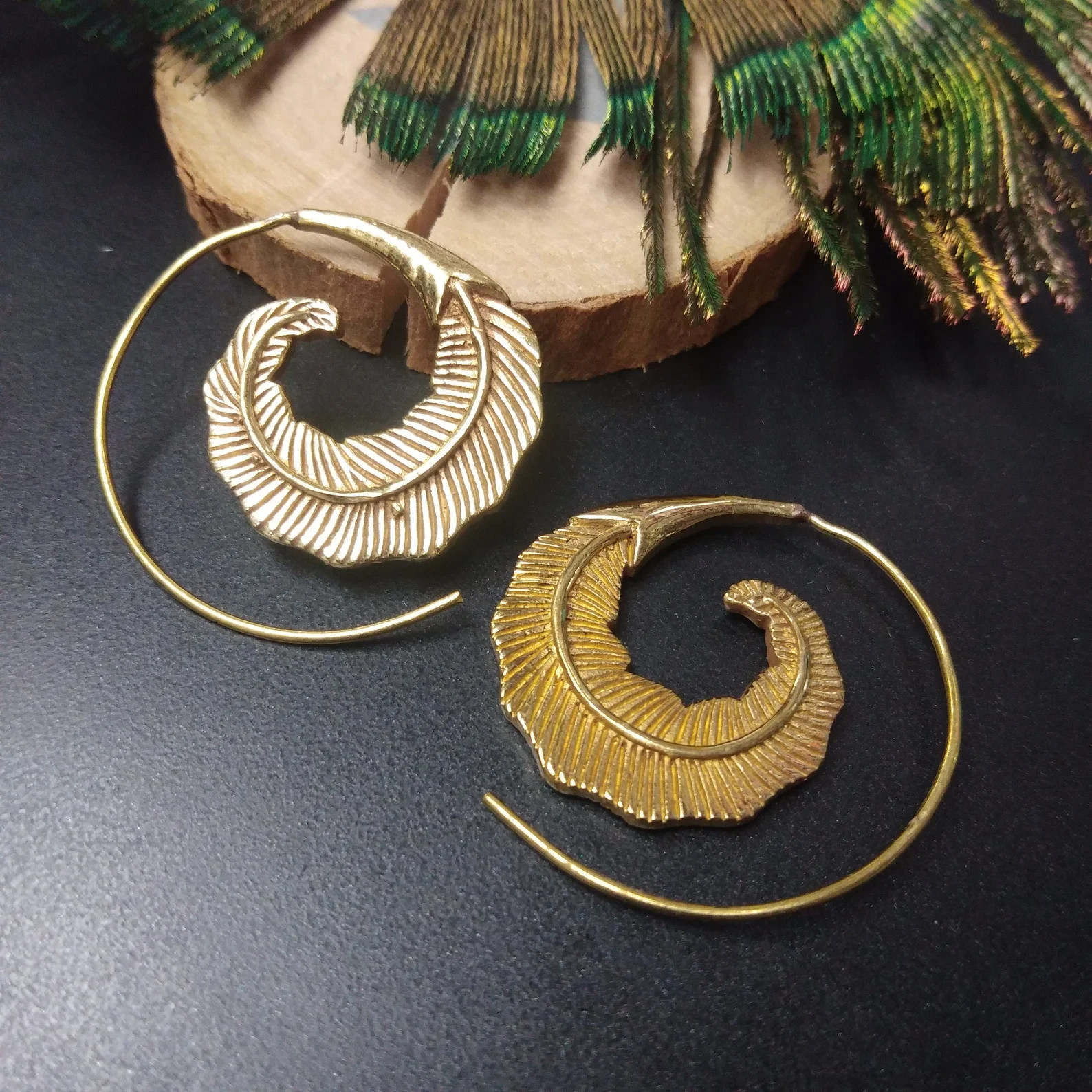 Leaf Spiral Brass Earrings | Bohemian Chic Jewelry