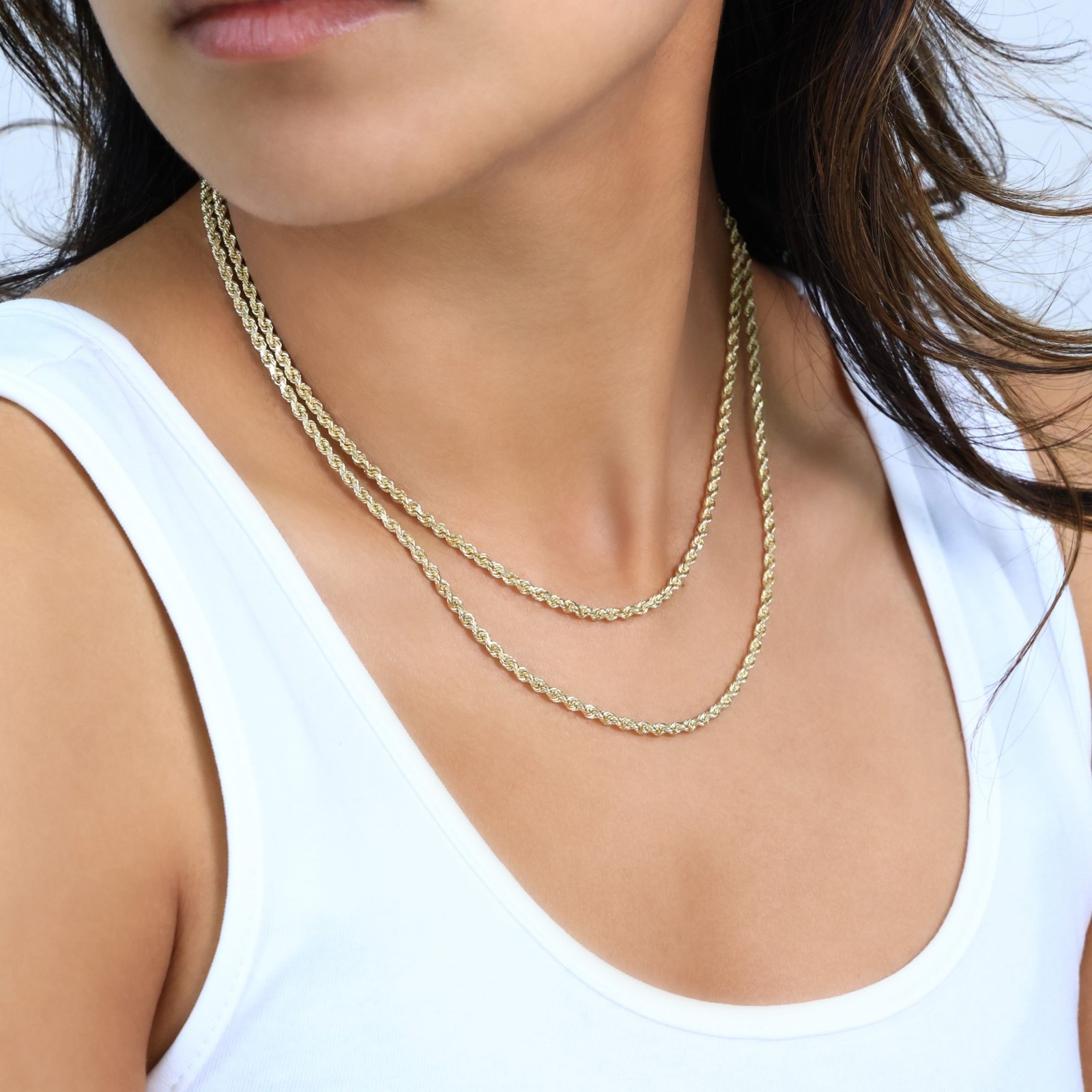 14K Yellow Gold Solid 2.5mm Rope Diamond Cut Chain Mens Women Necklace 16″- 30″