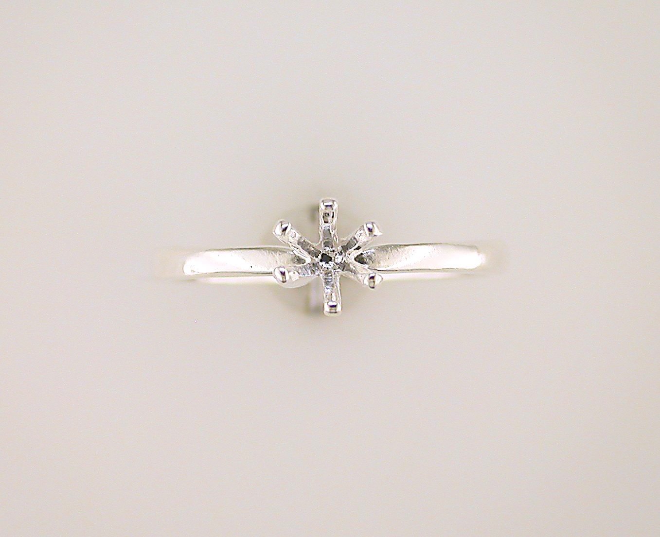 Round Six Prong Deep Vee Solitaire Ring Setting Sterling Silver