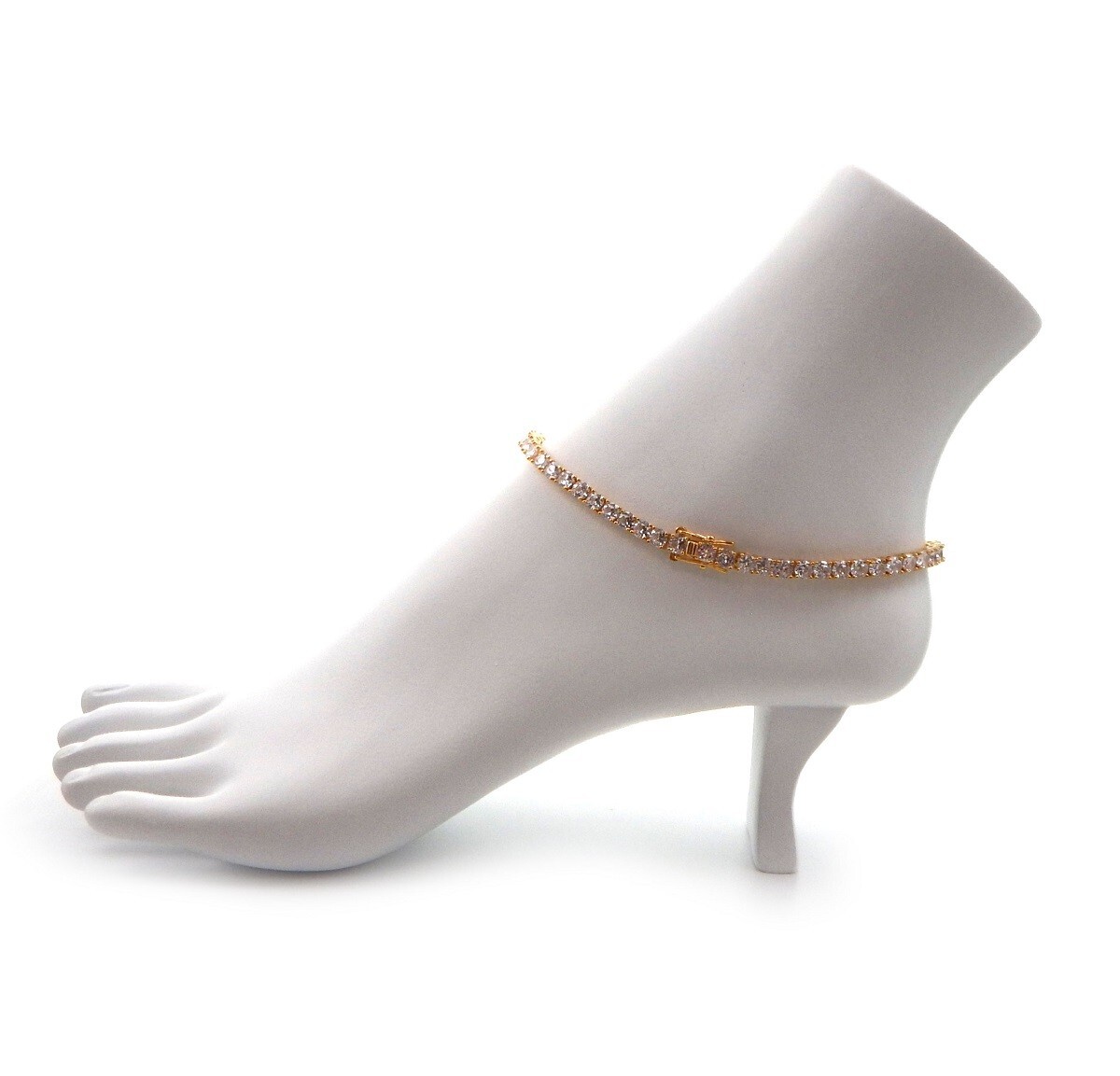 3mm 12″ Tennis Chain Anklet Cubic Zirconia Ankle Bracelet 14k Gold Plated