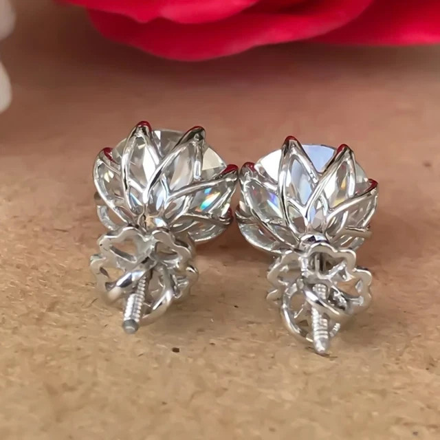 2Ct 925 Sterling Silver Round Cut Lab Created Diamond Round Womens Stud Earrings