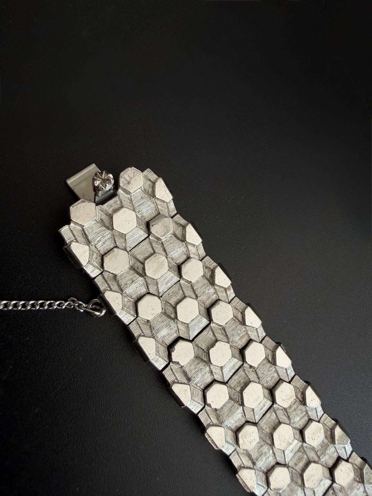 BOUCHER Signed 7804B Silver Hexagon Link Wide Gate Panel Bracelet Safety Chain 7