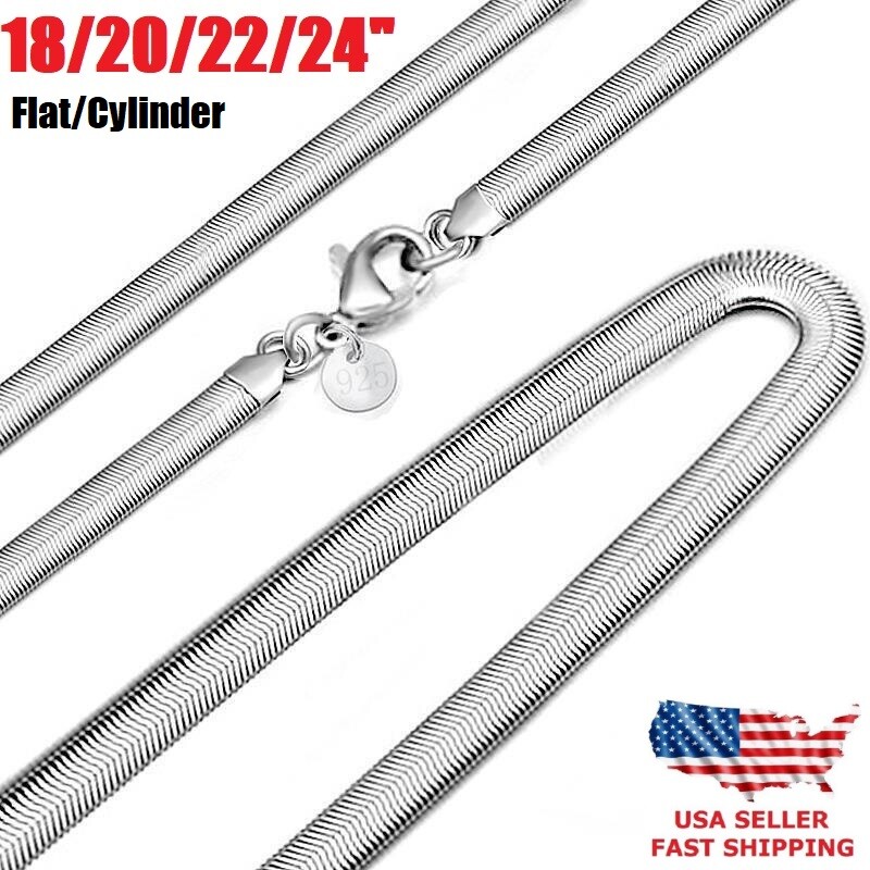 New Sterling Solid Silver Men Women Jewelry Snake Chain 18”- 24” Necklace Gift
