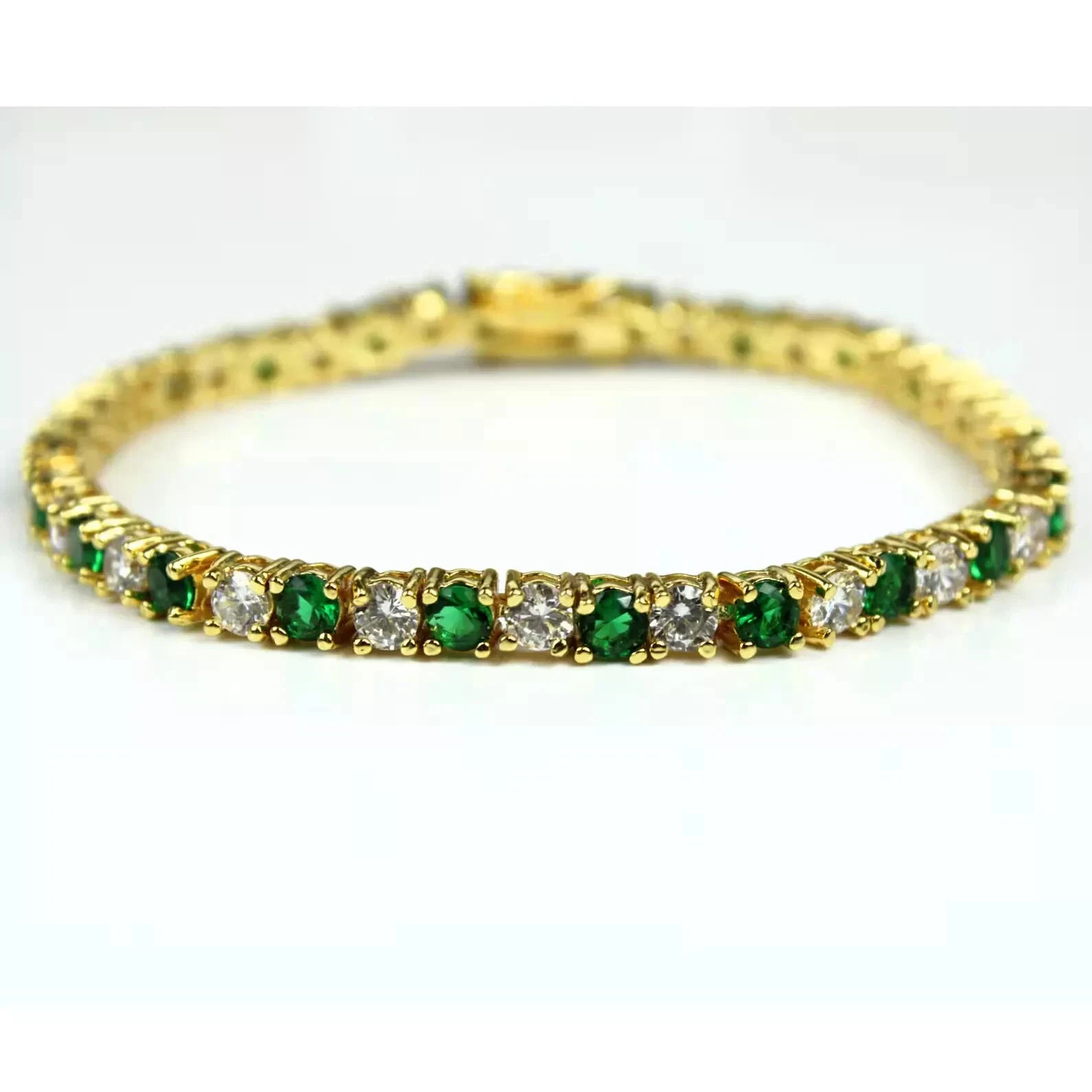 12Ct Round Created Green Diamond Womens Tennis Bracelet 14k Yellow Gold Over 7″