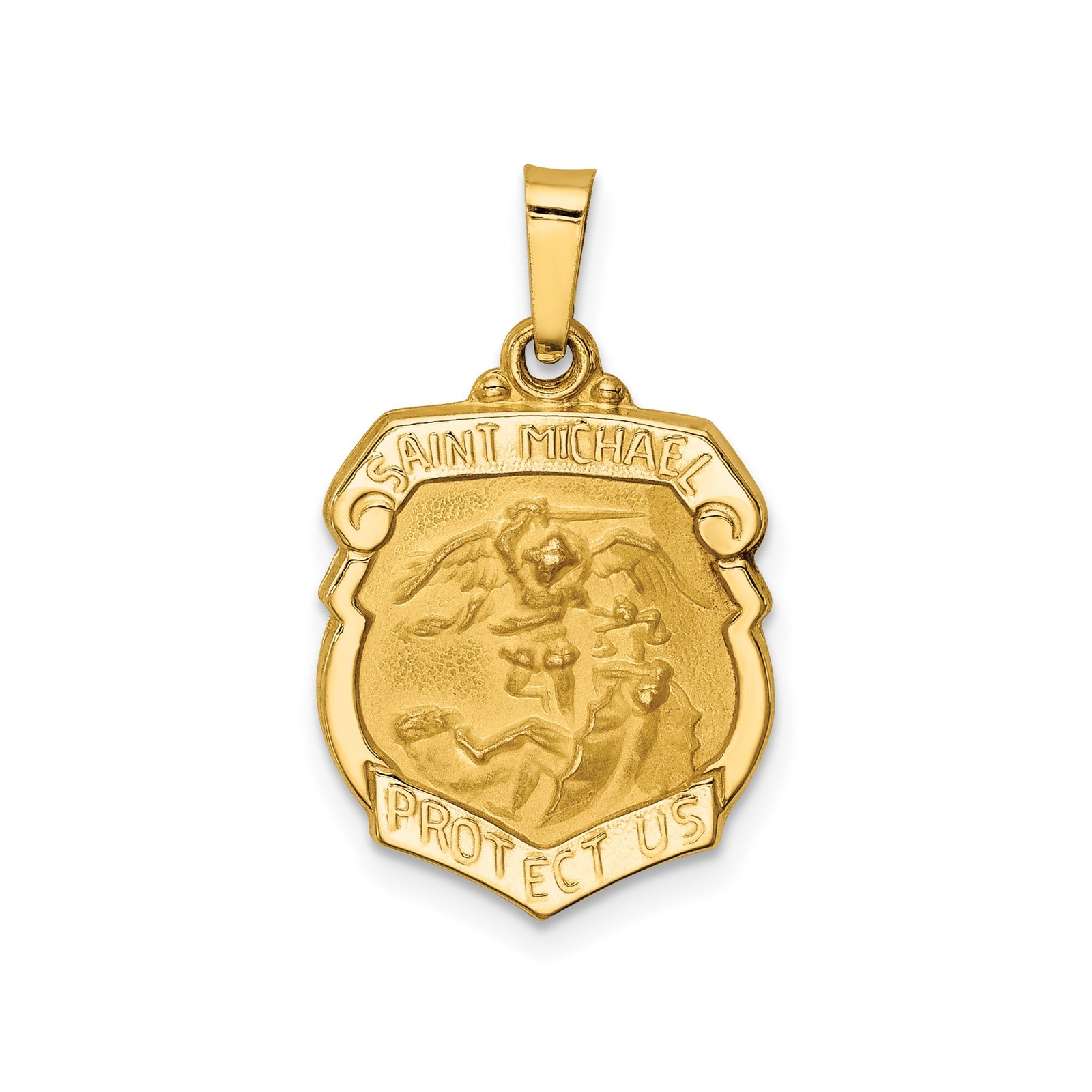 14k Yellow Gold Saint Michael Pendant Archangel Catholic Medallion Religious Fai