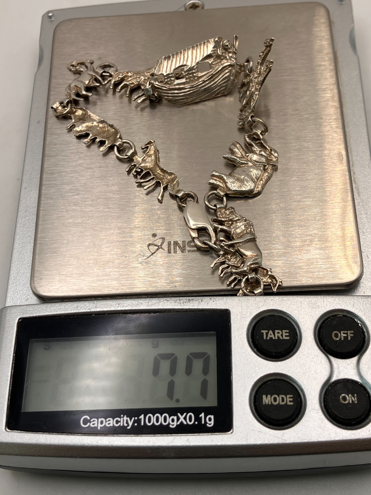 Signed SA Sterling Silver 925 Noahs Ark Bracelet with Ark and Animals 7.0”