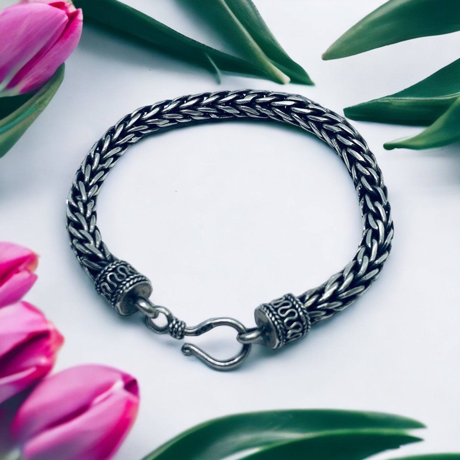 Indian Ethnic Bracelet – Braided Design in 925 Silver 28.5 grams -8”