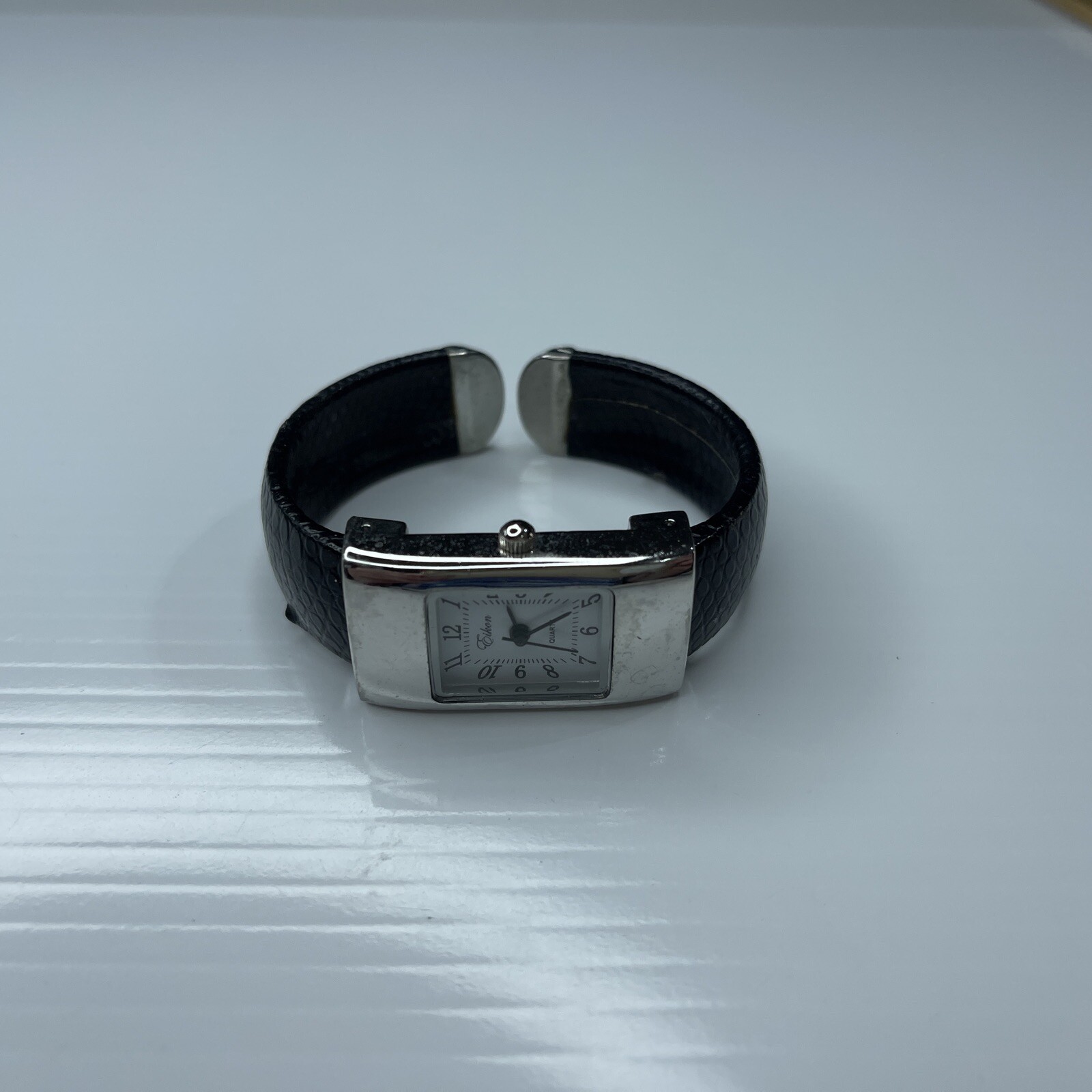 F Eikon Silver Black Leather Cuff Retro 1964LZ Singapore Watch Untested