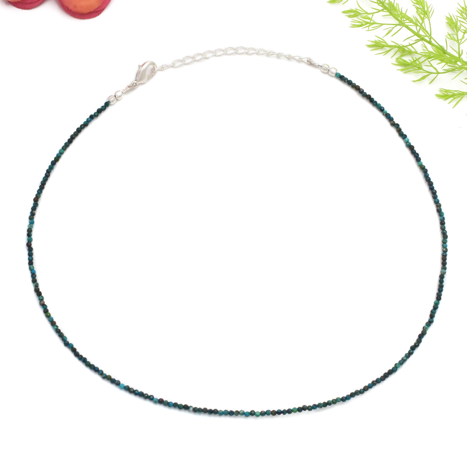 Chrysocolla Shattuckite Dainty Necklace, Delicate Natural Gemstone Necklace,