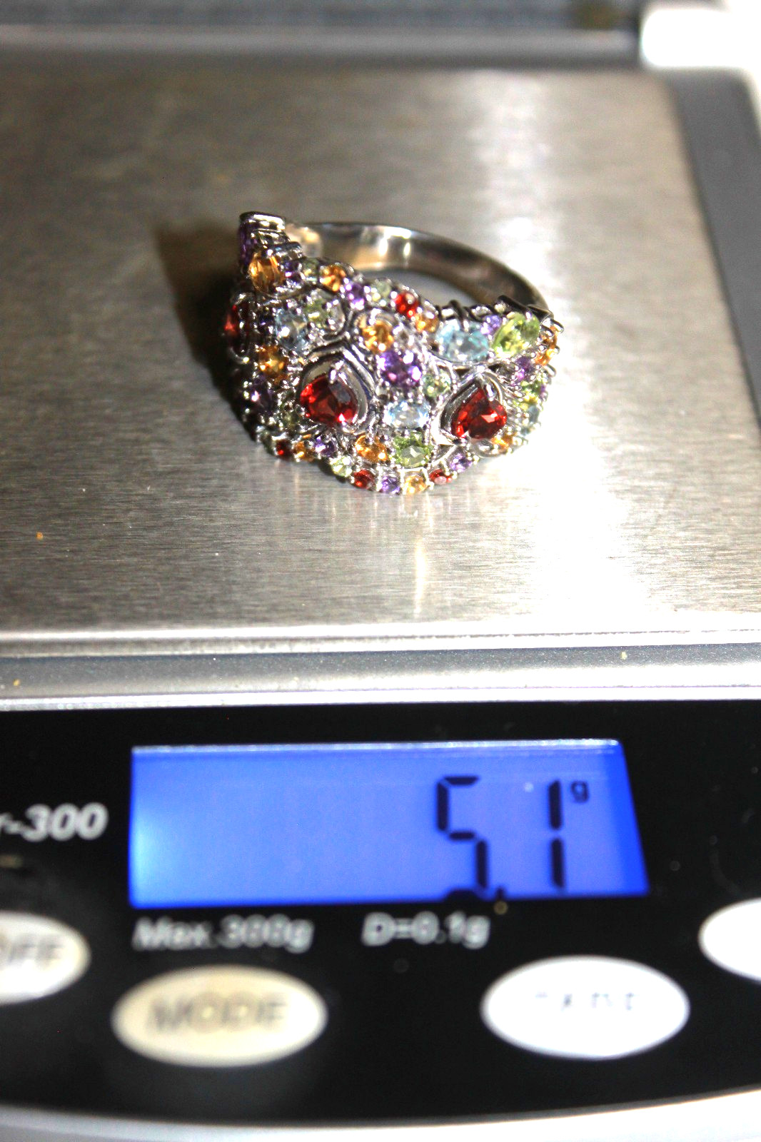 SIGNED BBJ 925 BANGKOK STERLING SILVER AND MULTI GEMSTONE RING SIZE 8 1/2