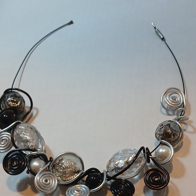 Black & White Spiral ‘Wire’ Wrap Bib Necklace bracelet original statement